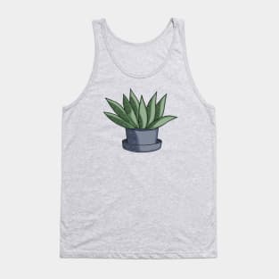 Green Aloe Succulent Cactus in Blue Pot Hand Drawn Line Art Tank Top